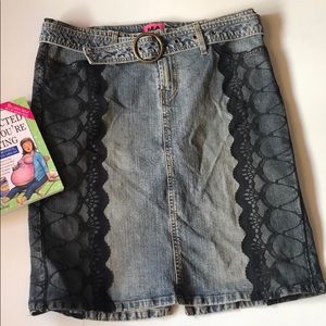 MA Maternity jean skirt Blue denim‎ with black lace Size L